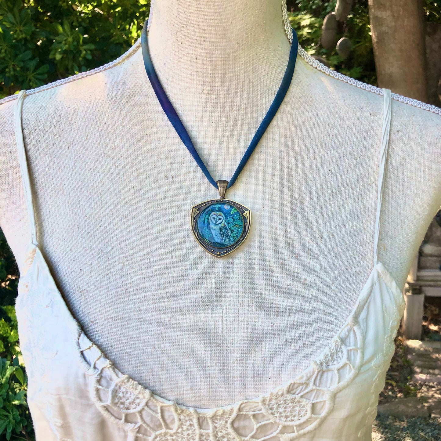 Barn Owl With Silk Cord Necklace