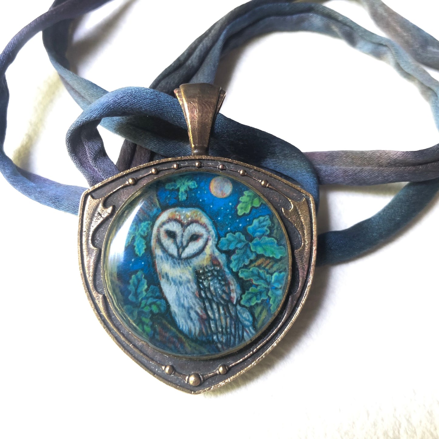 Barn Owl With Silk Cord Necklace