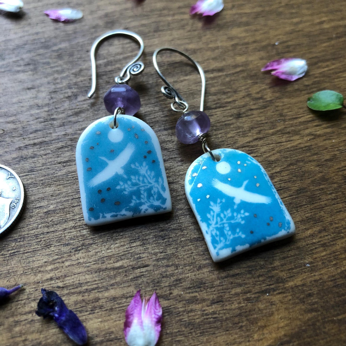 Handmade Porcelain Sandhill Crane Earrings