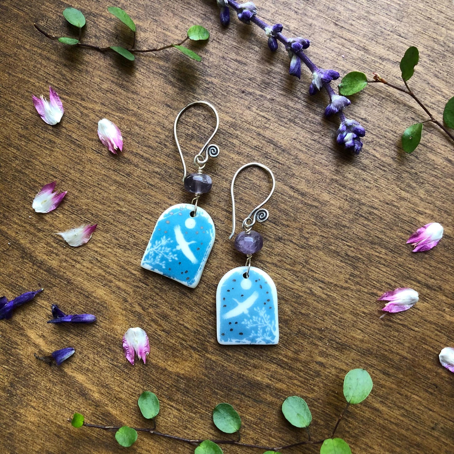 Handmade Porcelain Sandhill Crane Earrings