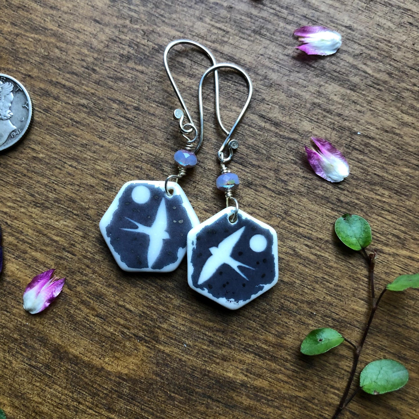 Swallow Earrings-handmade porcelain