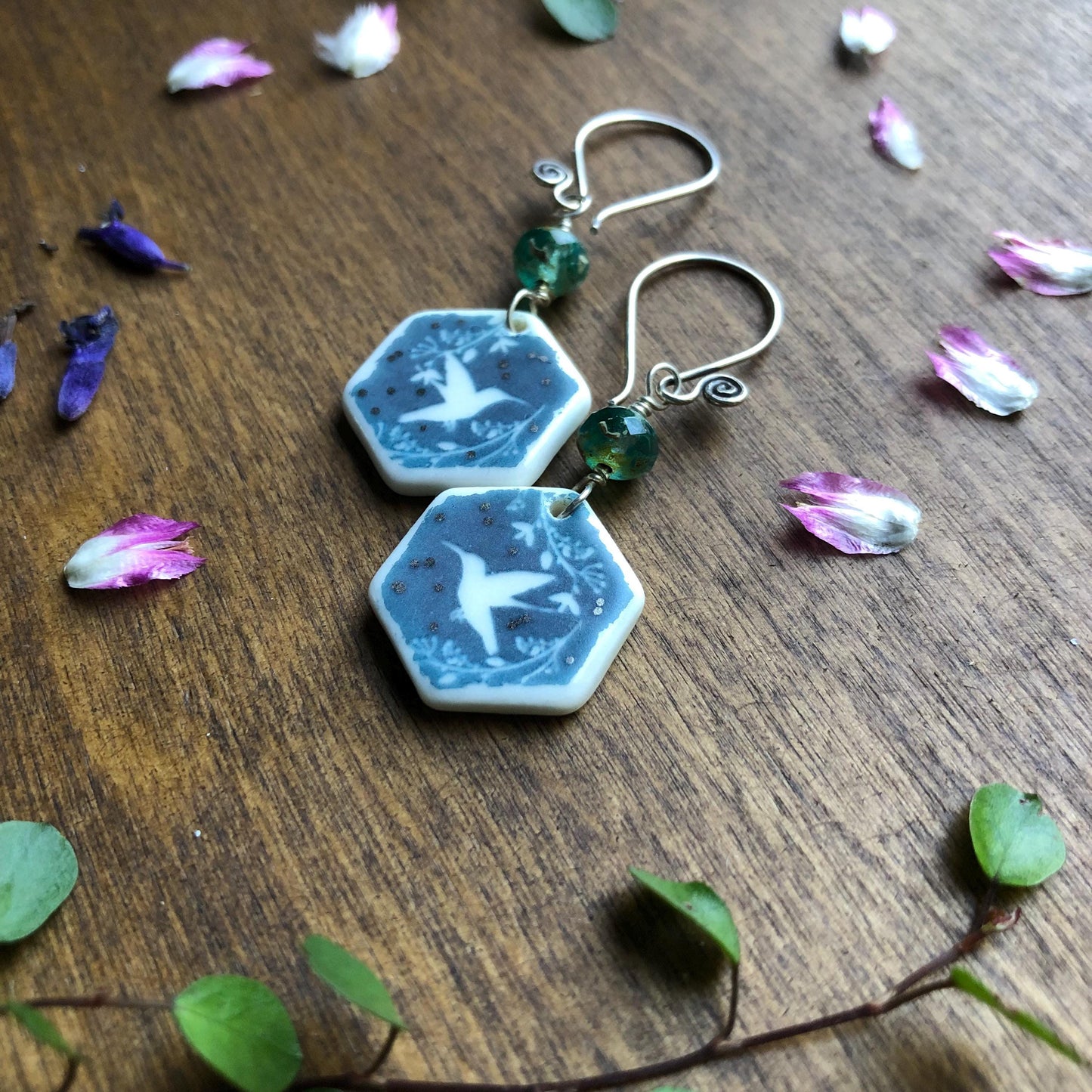Handmade Porcelain Hummingbird Earrings