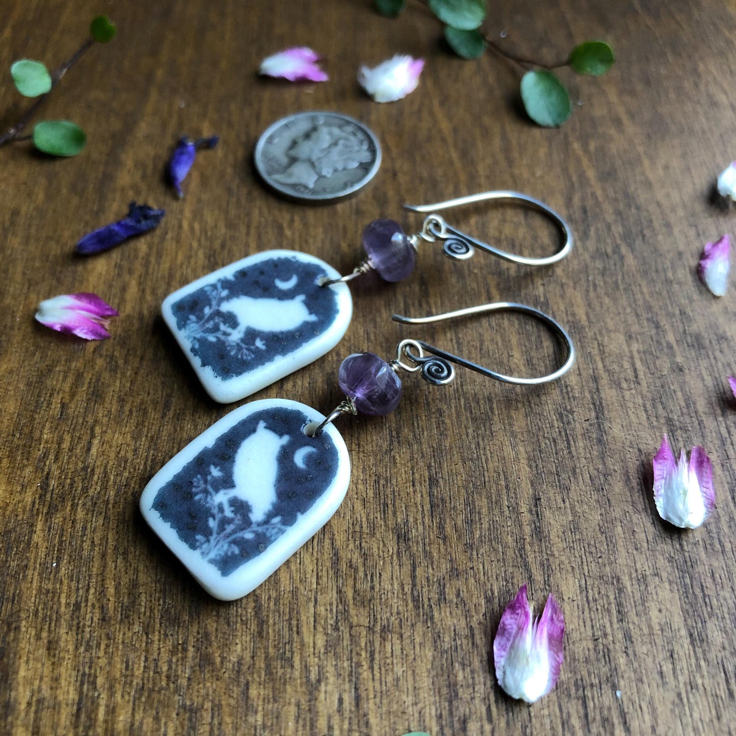 Screech Owl Amethyst Dangles