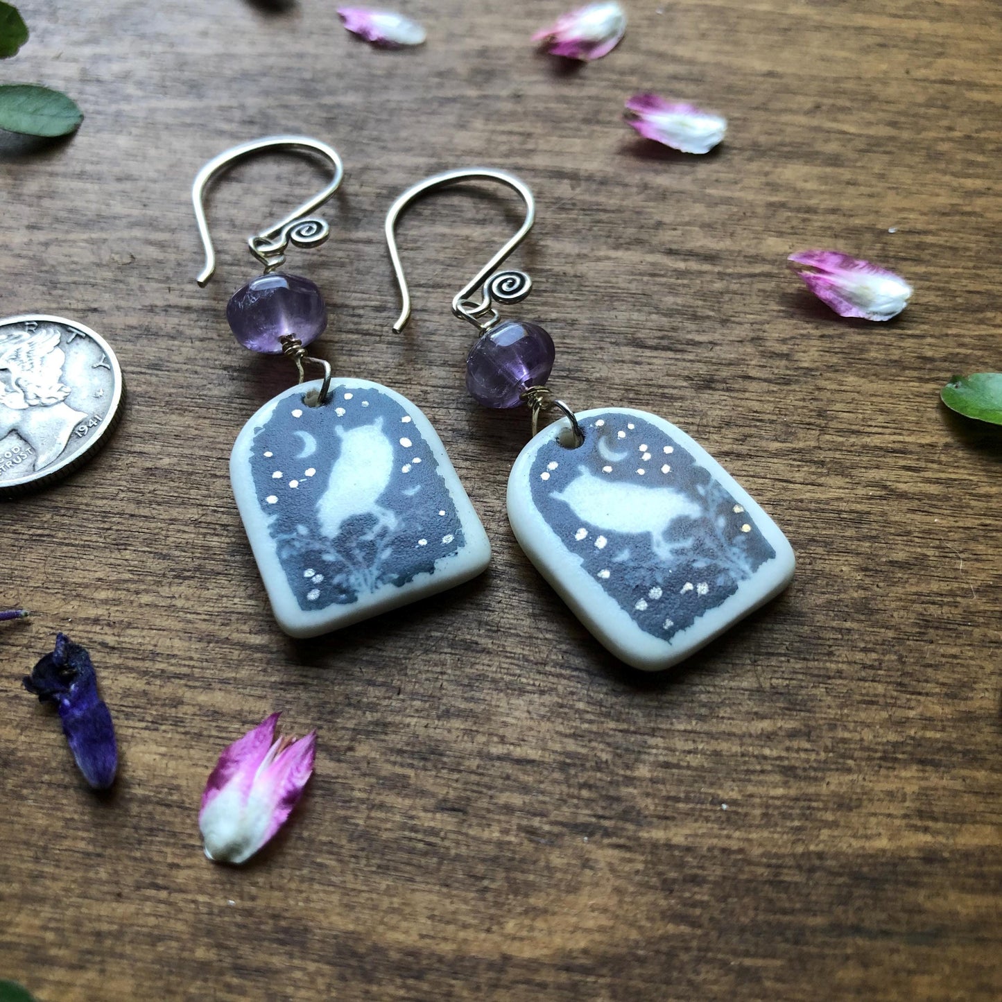 Screech Owl Amethyst Dangles