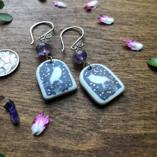 Screech Owl Amethyst Dangles