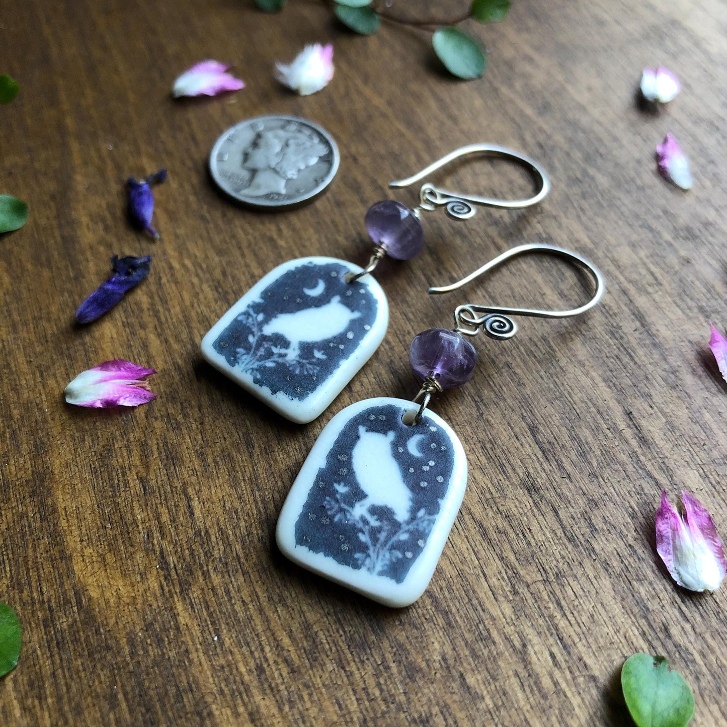Screech Owl Amethyst Dangles