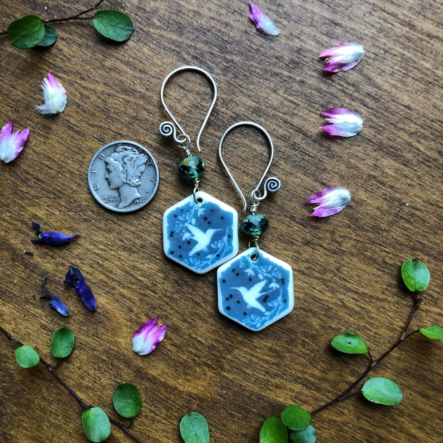 Handmade Porcelain Hummingbird Earrings