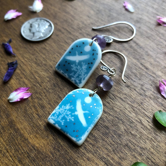 Handmade Porcelain Sandhill Crane Earrings