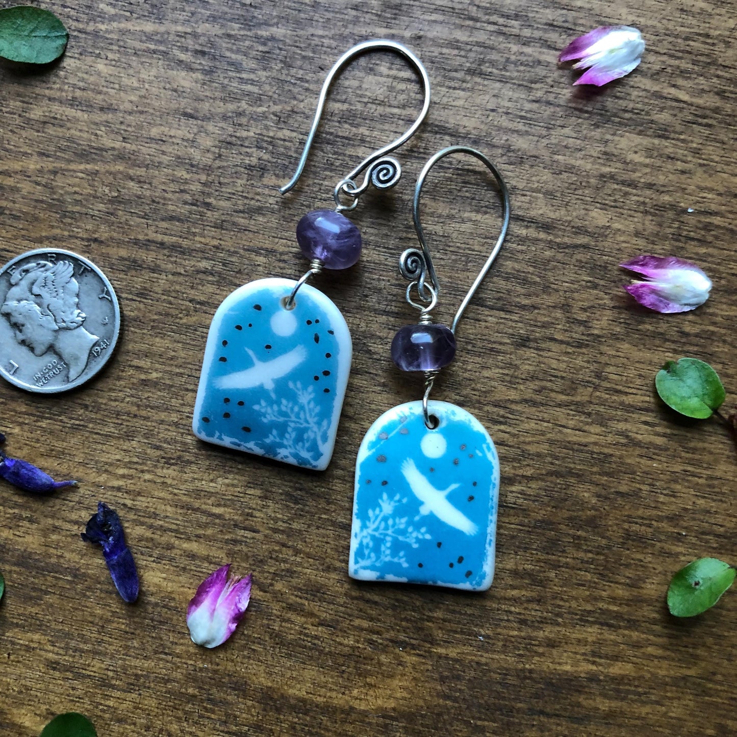 Handmade Porcelain Sandhill Crane Earrings