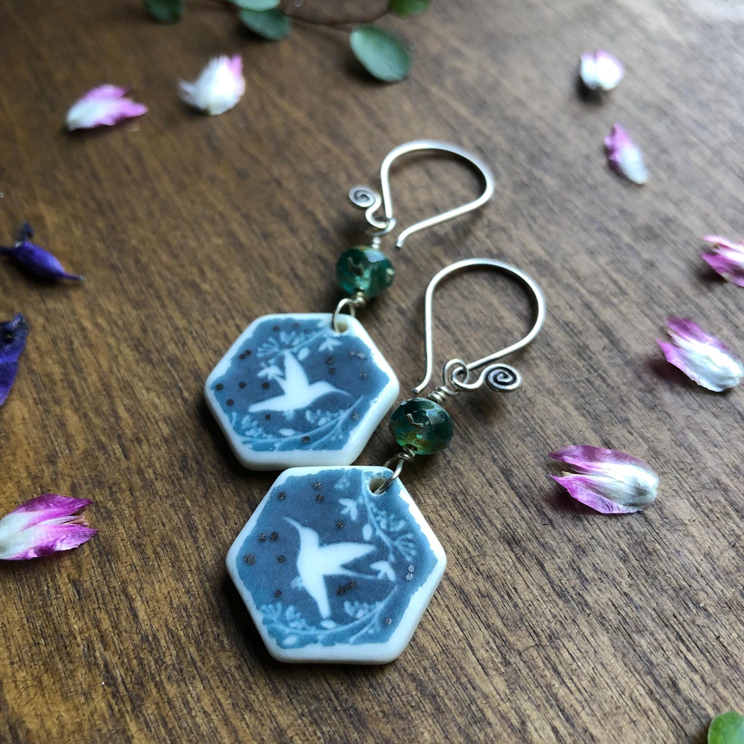 Handmade Porcelain Hummingbird Earrings