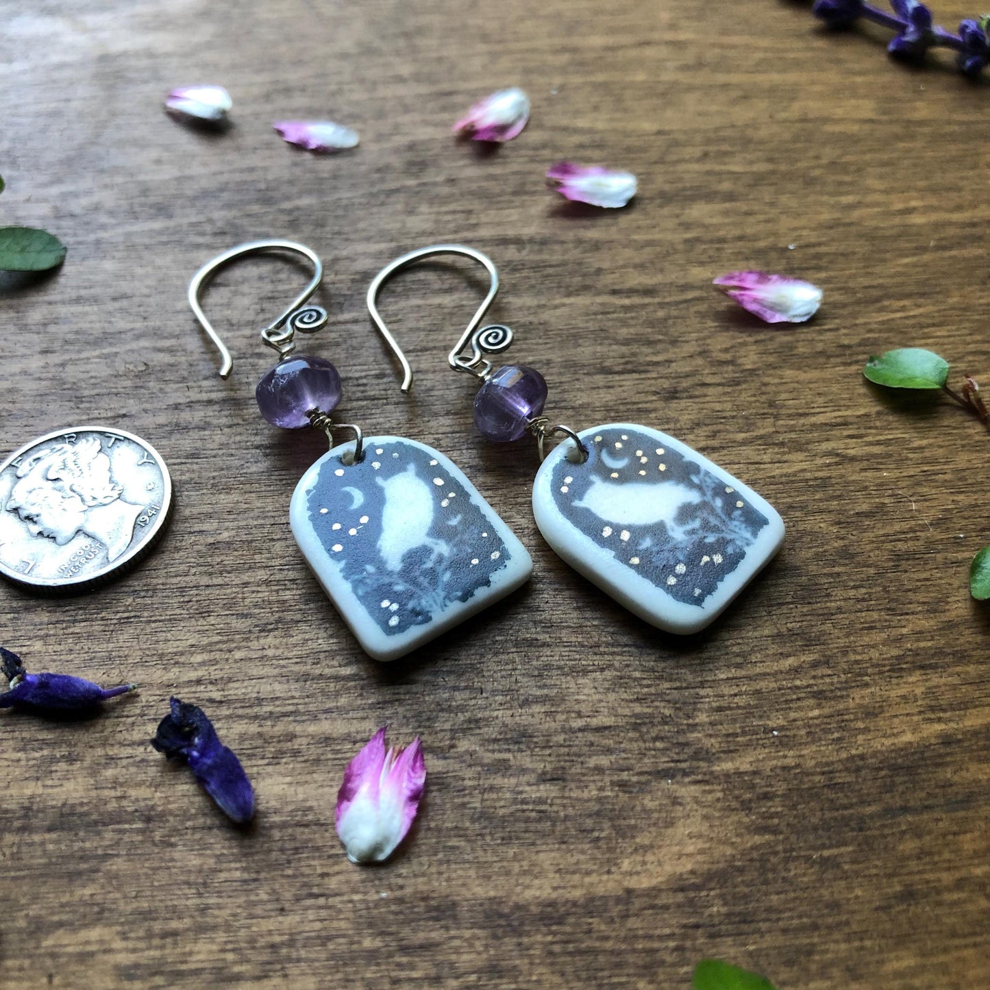 Screech Owl Amethyst Dangles