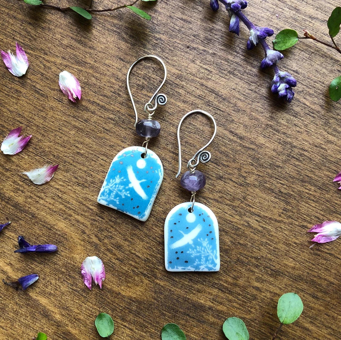 Handmade Porcelain Sandhill Crane Earrings