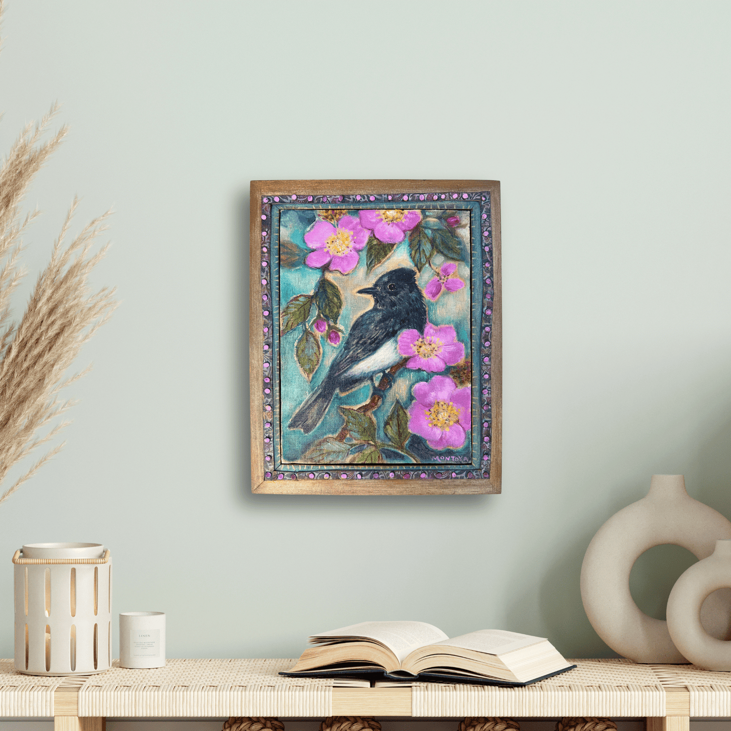 Black Phoebe and Wild Rose