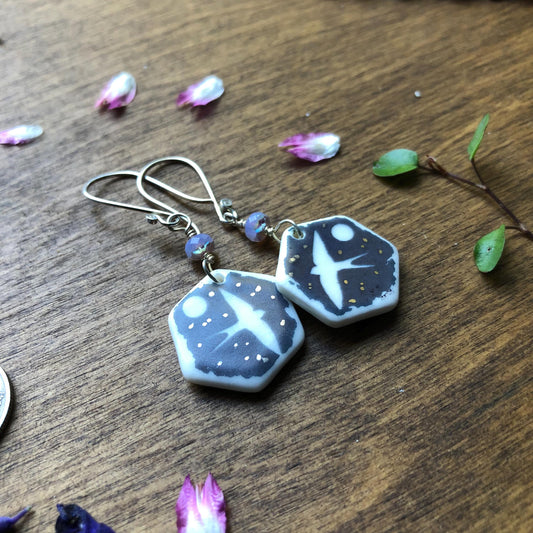 Swallow Earrings-handmade porcelain
